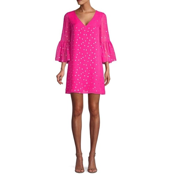 Lilly Pulitzer Dresses & Skirts - LILLY PULITZER Pink Silk Tunic Dress 12 Metallic Starbursts V Neck MINT